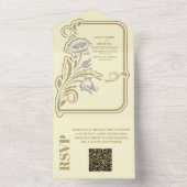 QR Code Antiek Art Nouveau bruiloft All In One Uitnodiging (Binnen)