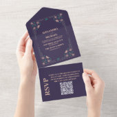 QR Code Antieke Bibliotheekboek Bruiloft All In One Uitnodiging (Afscheurbaar)