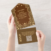 QR Code Antieke Bibliotheekboek Bruiloft All In One Uitnodiging (Afscheurbaar)