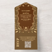 QR Code Antieke Bibliotheekboek Bruiloft All In One Uitnodiging (Binnen)