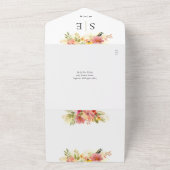 QR Code Aquarel Bloemige Monogram Huwelijk All In One Uitnodiging (Buitenkant)