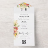 QR Code Aquarel Bloemige Monogram Huwelijk All In One Uitnodiging (Binnen)
