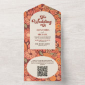 QR Code Arch Groovy Retro 70s Bloemen bruiloft All In One Uitnodiging (Binnen)