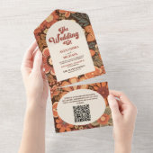 QR Code Arch Groovy Retro 70s Bloemen bruiloft All In One Uitnodiging (Afscheurbaar)