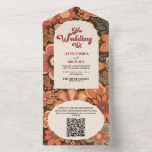 QR Code Arch Groovy Retro 70s Bloemen bruiloft All In One Uitnodiging (Binnen)