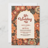 QR Code Arch Groovy Retro 70s Bloemen bruiloft Kaart (Voorkant)