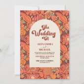 QR Code Arch Groovy Retro 70s Bloemen bruiloft Kaart (Voorkant)