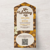 QR Code Arch Moderne Retro 70s Bloemen Bruiloft All In One Uitnodiging (Binnen)