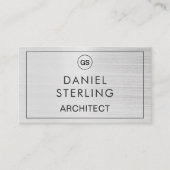 QR Code Architect geborsteld zilveren monogram Visitekaartje (Voorkant)