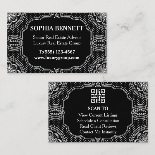 QR Code Art Deco Luxe Onroerend Goed Visitekaartje (Voorkant / Achterkant)