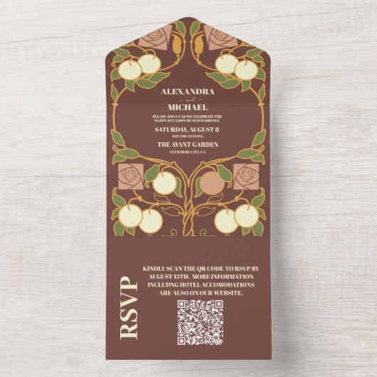 QR Code Art Nouveau bruiloft All In One Uitnodiging (Binnen)