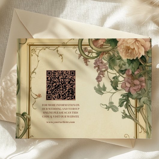 QR Code Art Nouveau Elegante Botanische bruiloft Informatiekaartje