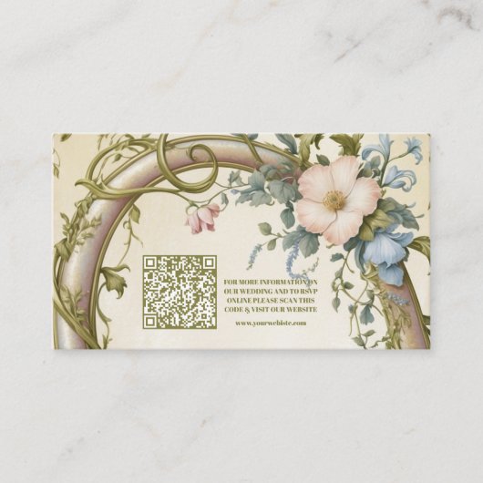 QR Code Art Nouveau Wildflower Huwelijk Informatiekaartje (Voorkant)