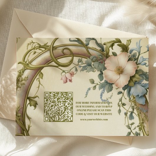 QR Code Art Nouveau Wildflower Huwelijk Informatiekaartje