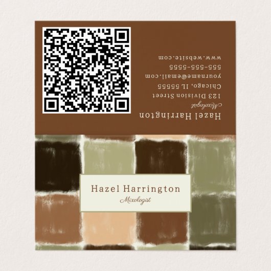 QR Code Artistiek Gevouwen Visitekaartje Aardse Kl (Buitenkant ongevouwen)