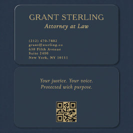 QR Code Attorney at Law Navy Blue Gold  Visitekaartje