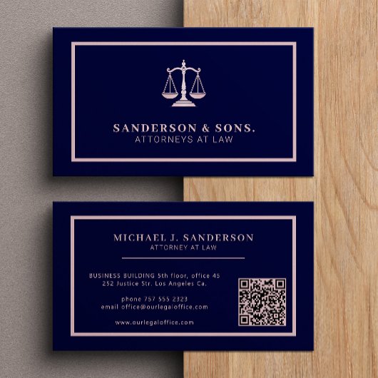QR code attorney lawyer professional rosegold navy Visitekaartje