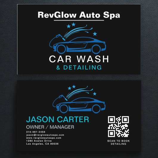 QR Code Autowas & Detailservice Blauwe Luxe Stijl Visitekaartje