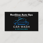 QR Code Autowas & Detailservice Blauwe Luxe Stijl Visitekaartje (Voorkant)