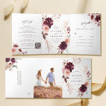 QR Code Autumn Romance Gold Geometric Wedding Drieluik Uitnodiging<br><div class="desc">Dit alles in één drievoudig trouwuitnodiging kenmerken geschilderde waterverf herfst (herfst) bloemen met een faux gouden diamant lijst, voeg trouwdetails toe, QR Code website link, rsvp, en je foto. Voor meer geavanceerde aanpassing van dit ontwerp, te klikken gelieve de BUTTON van het TOOL VAN HET ONTWERP BLAUW. Overeenkomende objecten zijn...</div>