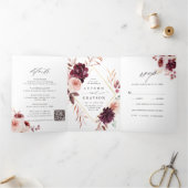 QR Code Autumn Romance Gold Geometric Wedding Drieluik Uitnodiging (Binnen)