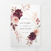 QR Code Autumn Romance Gold Geometric Wedding Drieluik Uitnodiging (Cover)