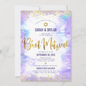 QR Code B’not Mitswa Paarse Waterverf Goudfolie Kaart (Voorkant)