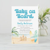 QR Code Baby aan boord Surfboard Beach Shower Boy Kaart (Staand voorkant)
