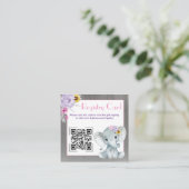 QR Code Baby Elephant Registry Paars Roze Geel Informatiekaartje (Staand voorkant)