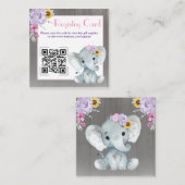 QR Code Baby Elephant Registry Paars Roze Geel Informatiekaartje (Voorkant / Achterkant)