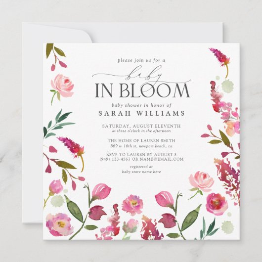 QR code Baby in bloei Waterverf bloemendouche Kaart (Voorkant)