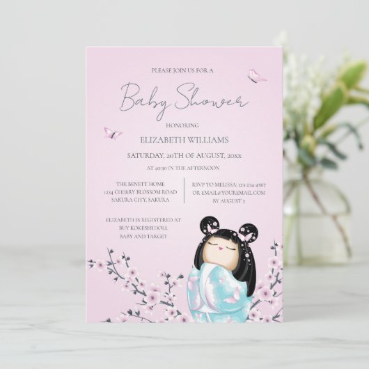 Qr-code | Baby shower Kokeshi Doll Kaart (Staand voorkant)