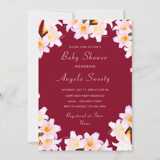 QR Code Baby shower Uitnodiging met Lilly Flowers (Voorkant)