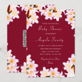 QR Code Baby shower Uitnodiging met Lilly Flowers (Voorkant / Achterkant)