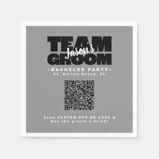 QR Code Bachelor Party Koop Drank Team Bruidegom B Servet (Voorkant)