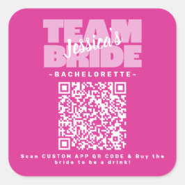 QR Code Bachelorette Koop Drank Team Bruid Roze Vierkante Sticker