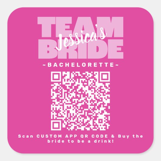 QR Code Bachelorette Koop Drank Team Bruid Roze Vierkante Sticker (Voorkant)