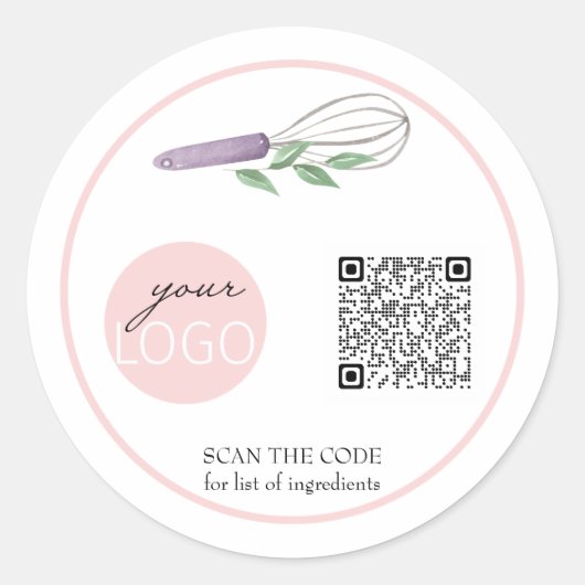 QR-code Baken levensmiddelenbedrijf Roze Ronde Sticker (Voorkant)
