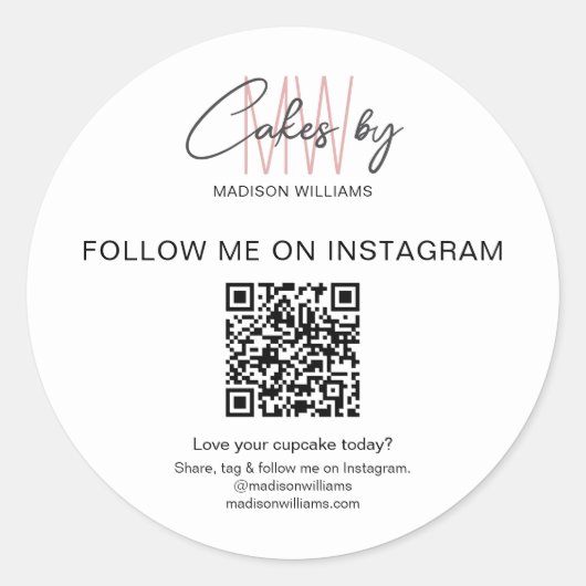 QR Code Bakery Cake Monogram Logo Wit Zakelijk Ronde Sticker (Voorkant)