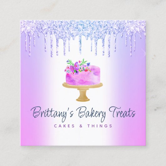 QR-code Bakery Paars Cake Glitter Drift Dessert Vierkante Visitekaartje (Voorkant)