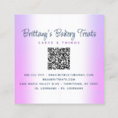 QR-code Bakery Paars Cake Glitter Drift Dessert Vierkante Visitekaartje (Achterkant)