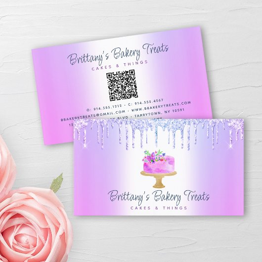 QR-code Bakery Paars Cake Glitter Drift Dessert Visitekaartje
