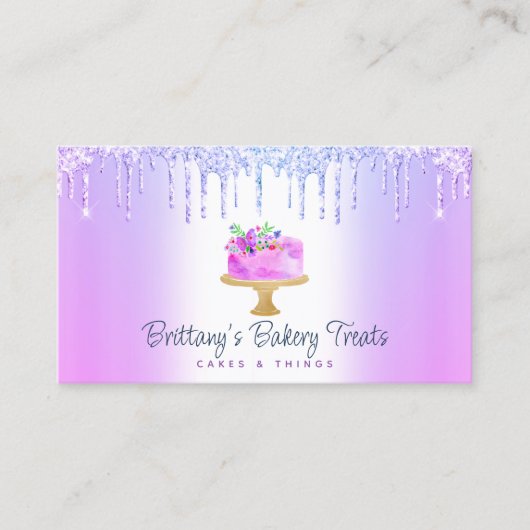 QR-code Bakery Paars Cake Glitter Drift Dessert Visitekaartje (Voorkant)