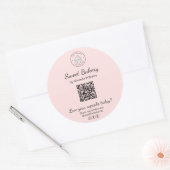 QR-code Bakkerij Logo Roze Bedrijfssticker Ronde Sticker (Envelop)