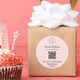 QR-code Bakkerij Logo Roze Bedrijfssticker Ronde Sticker