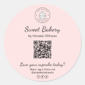 QR Code Bakkerij Logo Roze Sticker (Voorkant)