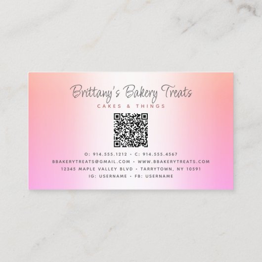 QR-code Bakkerroze Cake Glitter Rainbow Ombre Visitekaartje (Achterkant)