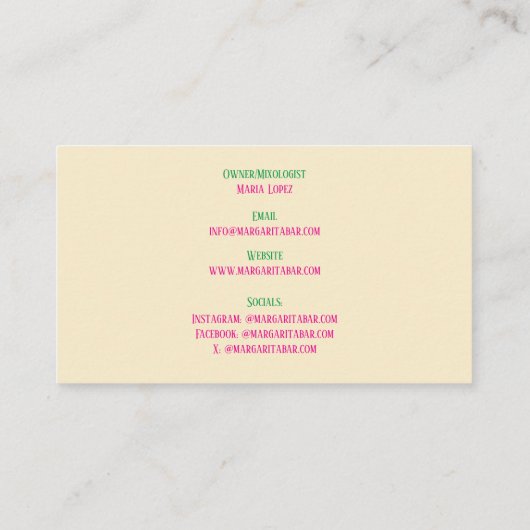 QR Code Bar & Lounge Margarita Visitekaartje (Achterkant)