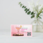 QR Code Bar & Lounge Roze Margarita Visitekaartje (Staand voorkant)