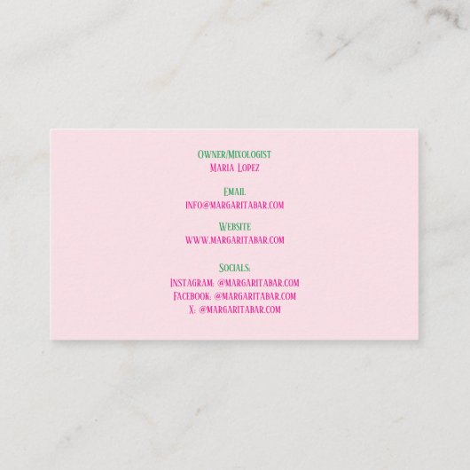 QR Code Bar & Lounge Roze Margarita Visitekaartje (Achterkant)